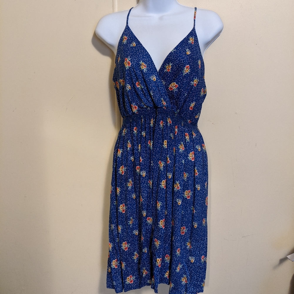 Buttons blue small flower dress